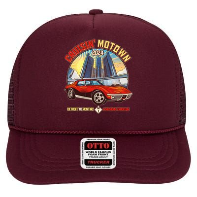 Cruisin Motown Detroit To Pontiac A Michigan Tradition High Crown Mesh Back Trucker Hat