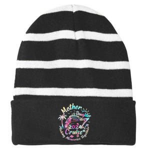 Cruise Mother Daughter Trip 2024 Funny Mom Daughter Vacation Striped Beanie with Solid Band