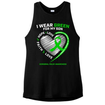 Cp Mom Dad Green Ribbon Funny Gift Son Cerebral Palsy Awareness Cool Gift Ladies PosiCharge Tri-Blend Wicking Tank