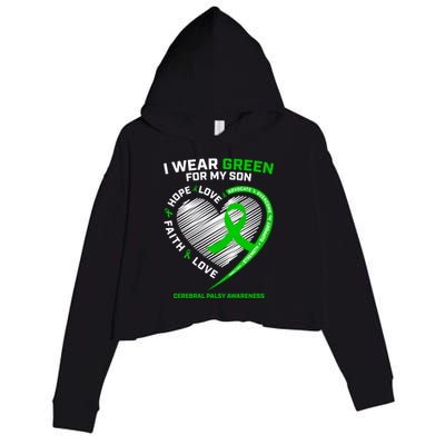 Cp Mom Dad Green Ribbon Funny Gift Son Cerebral Palsy Awareness Cool Gift Crop Fleece Hoodie