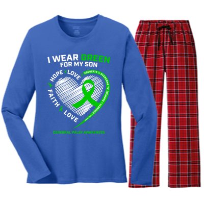 Cp Mom Dad Green Ribbon Funny Gift Son Cerebral Palsy Awareness Cool Gift Women's Long Sleeve Flannel Pajama Set 