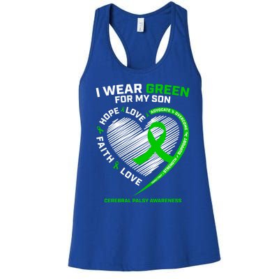 Cp Mom Dad Green Ribbon Funny Gift Son Cerebral Palsy Awareness Cool Gift Women's Racerback Tank