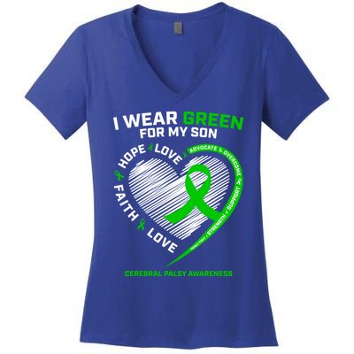 Cp Mom Dad Green Ribbon Funny Gift Son Cerebral Palsy Awareness Cool Gift Women's V-Neck T-Shirt