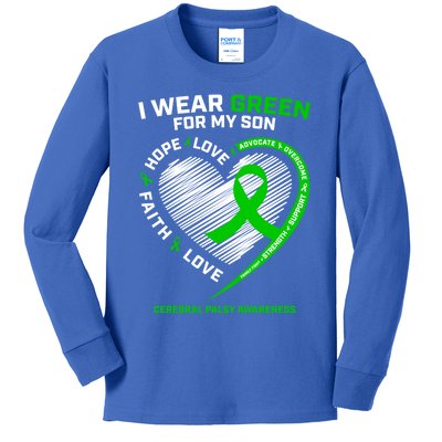 Cp Mom Dad Green Ribbon Funny Gift Son Cerebral Palsy Awareness Cool Gift Kids Long Sleeve Shirt