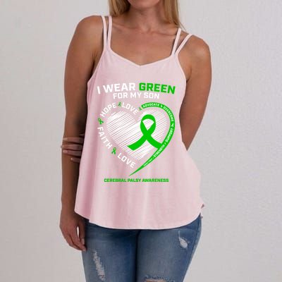 Cp Mom Dad Green Ribbon Funny Gift Son Cerebral Palsy Awareness Cool Gift Women's Strappy Tank