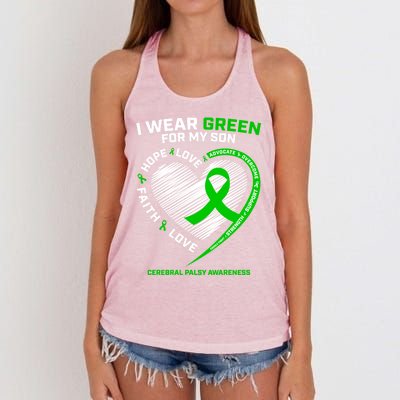 Cp Mom Dad Green Ribbon Funny Gift Son Cerebral Palsy Awareness Cool Gift Women's Knotted Racerback Tank