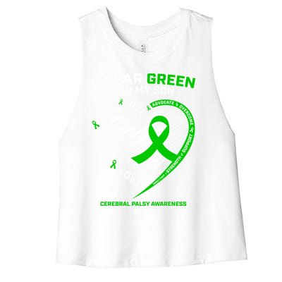 Cp Mom Dad Green Ribbon Funny Gift Son Cerebral Palsy Awareness Cool Gift Women's Racerback Cropped Tank