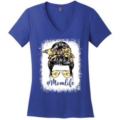 Cute Mother's Day Equestrian Mom Life Messy Bun Game Day Gift Women's V-Neck T-Shirt