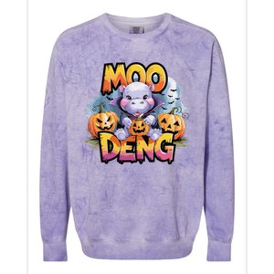 Cute Moo Deng Bouncy Pig In Thai Halloween Baby Hippopotamus Colorblast Crewneck Sweatshirt