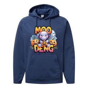 Cute Moo Deng Bouncy Pig In Thai Halloween Baby Hippopotamus Performance Fleece Hoodie