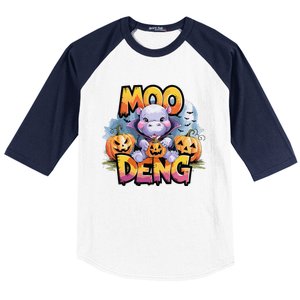 Cute Moo Deng Bouncy Pig In Thai Halloween Baby Hippopotamus Baseball Sleeve Shirt