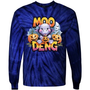 Cute Moo Deng Bouncy Pig In Thai Halloween Baby Hippopotamus Tie-Dye Long Sleeve Shirt