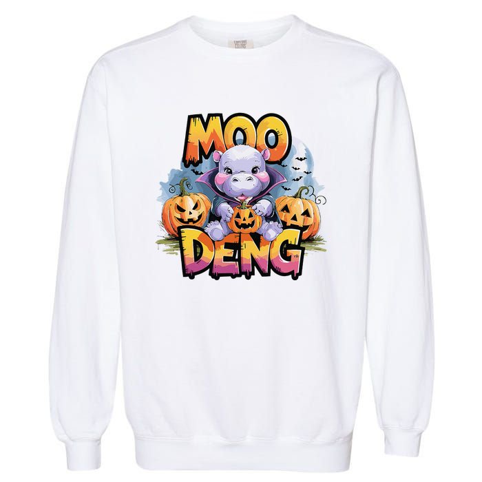 Cute Moo Deng Bouncy Pig In Thai Halloween Baby Hippopotamus Garment-Dyed Sweatshirt