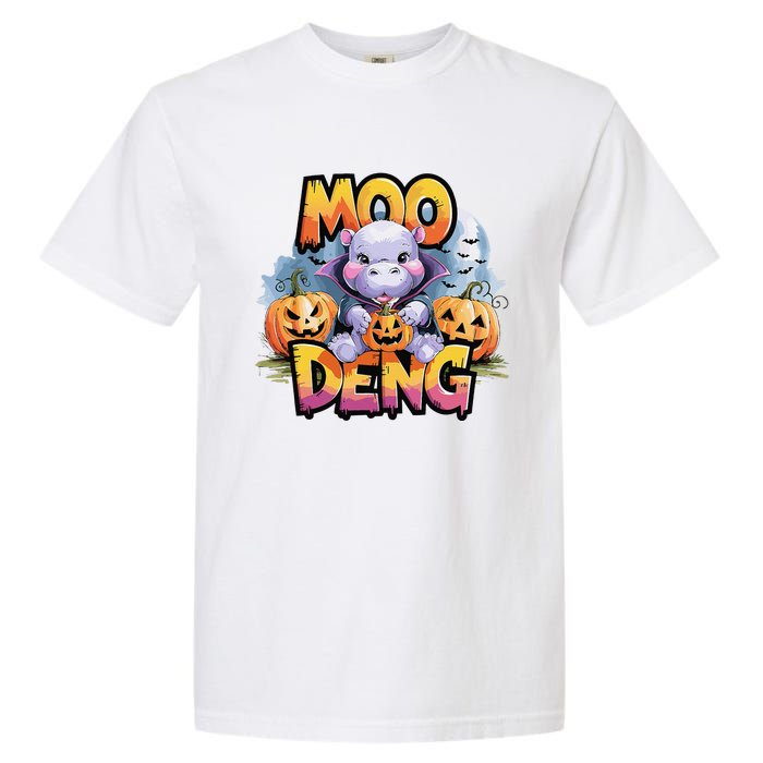 Cute Moo Deng Bouncy Pig In Thai Halloween Baby Hippopotamus Garment-Dyed Heavyweight T-Shirt