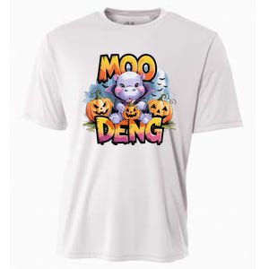 Cute Moo Deng Bouncy Pig In Thai Halloween Baby Hippopotamus Cooling Performance Crew T-Shirt