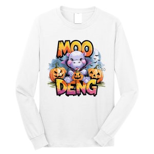 Cute Moo Deng Bouncy Pig In Thai Halloween Baby Hippopotamus Long Sleeve Shirt