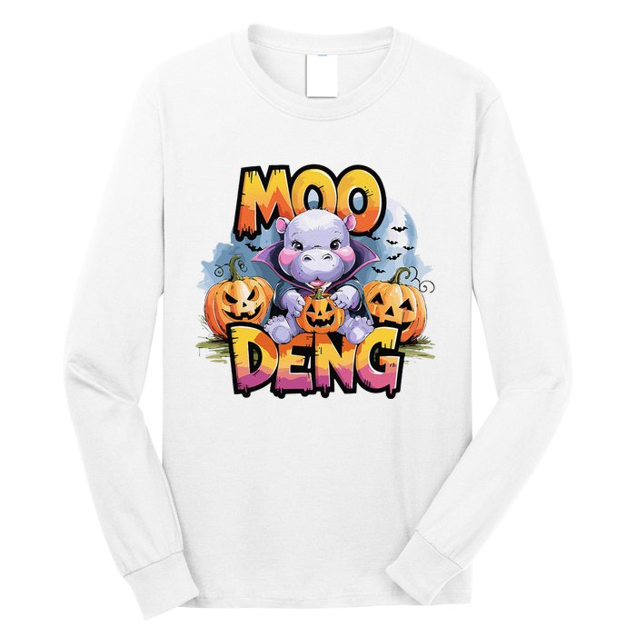 Cute Moo Deng Bouncy Pig In Thai Halloween Baby Hippopotamus Long Sleeve Shirt