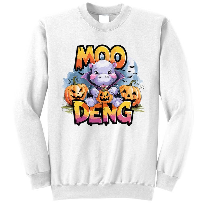 Cute Moo Deng Bouncy Pig In Thai Halloween Baby Hippopotamus Sweatshirt