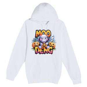 Cute Moo Deng Bouncy Pig In Thai Halloween Baby Hippopotamus Premium Pullover Hoodie