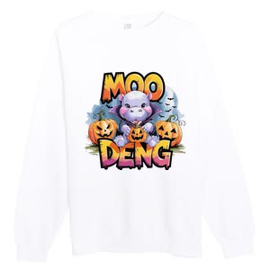 Cute Moo Deng Bouncy Pig In Thai Halloween Baby Hippopotamus Premium Crewneck Sweatshirt