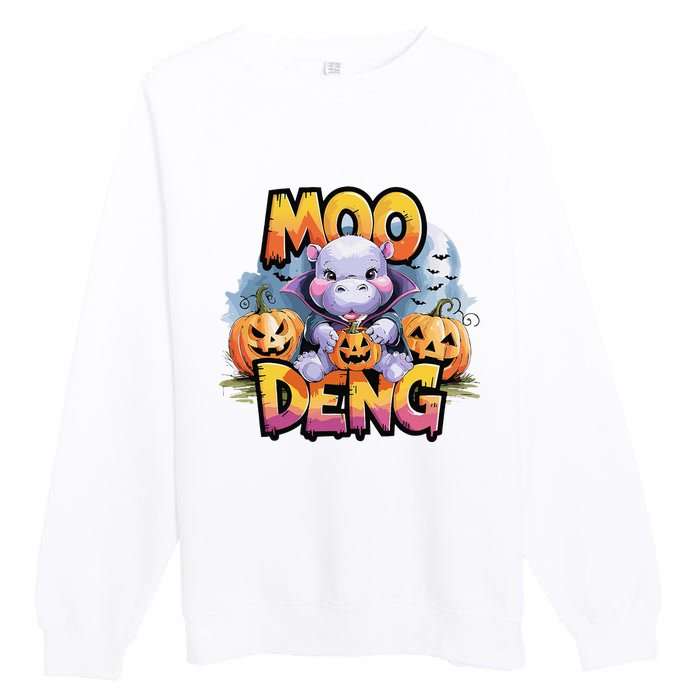 Cute Moo Deng Bouncy Pig In Thai Halloween Baby Hippopotamus Premium Crewneck Sweatshirt