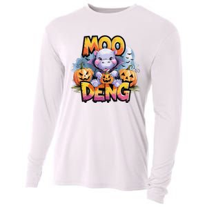 Cute Moo Deng Bouncy Pig In Thai Halloween Baby Hippopotamus Cooling Performance Long Sleeve Crew