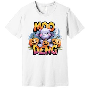 Cute Moo Deng Bouncy Pig In Thai Halloween Baby Hippopotamus Premium T-Shirt