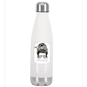 Cute Mother's Day Volleyball Mom Life Messy Bun Game Day Cute Gift Stainless Steel Insulated Water Bottle