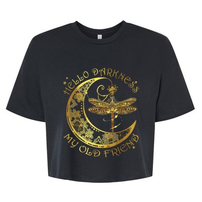 Crescent Moon Dragonfly Hello Darkness My Old Friend Bella+Canvas Jersey Crop Tee