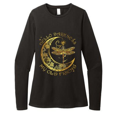 Crescent Moon Dragonfly Hello Darkness My Old Friend Womens CVC Long Sleeve Shirt