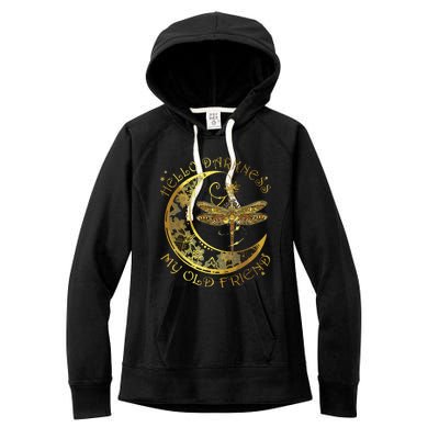 Crescent Moon Dragonfly Hello Darkness My Old Friend Women's Fleece Hoodie