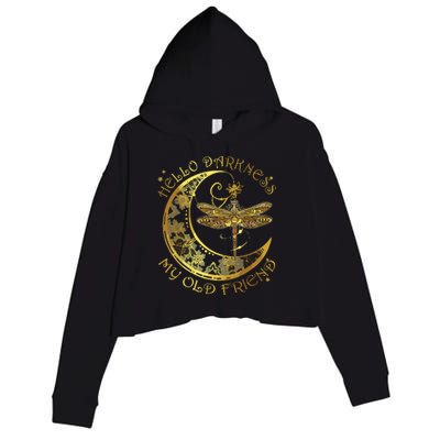 Crescent Moon Dragonfly Hello Darkness My Old Friend Crop Fleece Hoodie