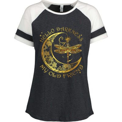 Crescent Moon Dragonfly Hello Darkness My Old Friend Enza Ladies Jersey Colorblock Tee