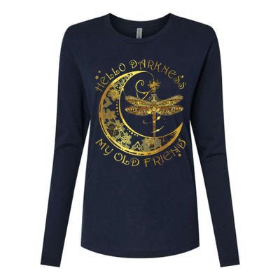 Crescent Moon Dragonfly Hello Darkness My Old Friend Womens Cotton Relaxed Long Sleeve T-Shirt