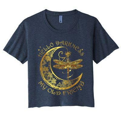 Crescent Moon Dragonfly Hello Darkness My Old Friend Women's Crop Top Tee