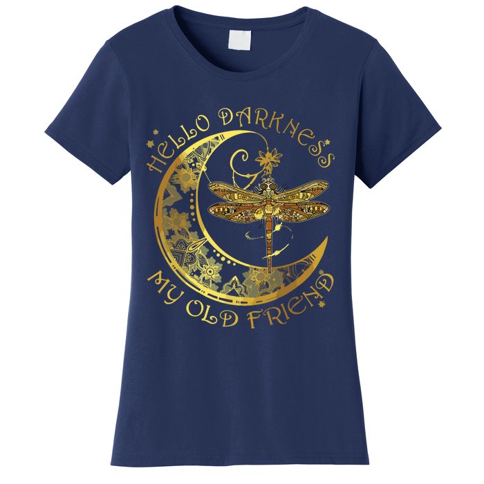 Crescent Moon Dragonfly Hello Darkness My Old Friend Women's T-Shirt