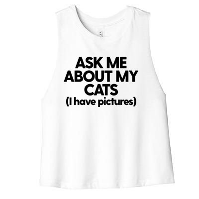 Cat Mom Dad Cat Lady Funny Kitty Cats Ask Me About My Cats Cute Gift Women's Racerback Cropped Tank