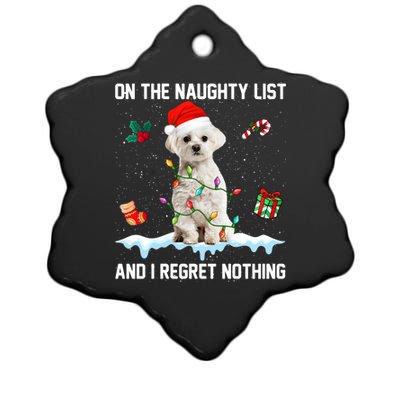 Christmas Maltese Dog Naughty List And I Regret Nothing Xmas Cute Gift Ceramic Star Ornament