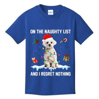 Christmas Maltese Dog Naughty List And I Regret Nothing Xmas Cute Gift Kids T-Shirt