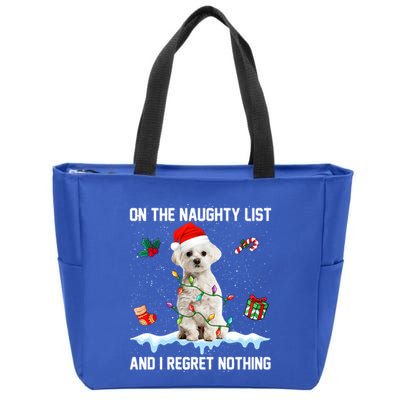 Christmas Maltese Dog Naughty List And I Regret Nothing Xmas Cute Gift Zip Tote Bag