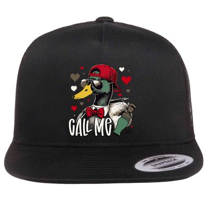 Call Me Duck Hunting Valentine Retro Design Flat Bill Trucker Hat