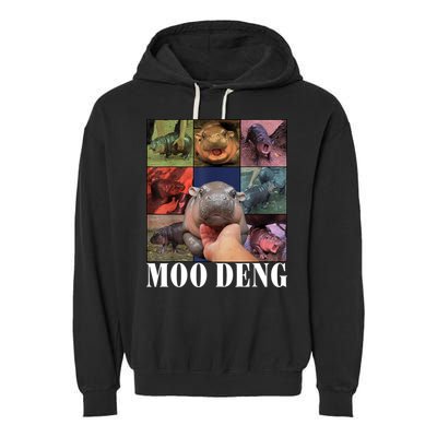 Colorful Moo Deng Retro Photo Hippo Garment-Dyed Fleece Hoodie