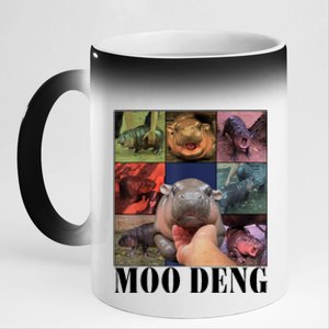 Colorful Moo Deng Retro Photo Hippo 11oz Black Color Changing Mug