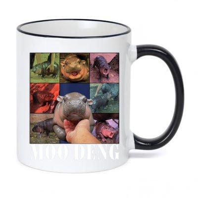 Colorful Moo Deng Retro Photo Hippo 11oz Black Color Changing Mug