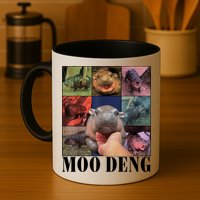 Colorful Moo Deng Retro Photo Hippo Mug