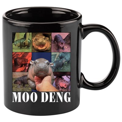 Colorful Moo Deng Retro Photo Hippo 11oz C Handle Ceramic Mug