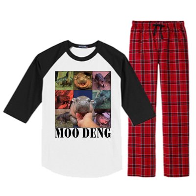 Colorful Moo Deng Retro Photo Hippo Raglan Sleeve Pajama Set