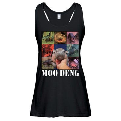 Colorful Moo Deng Retro Photo Hippo Ladies Essential Flowy Tank