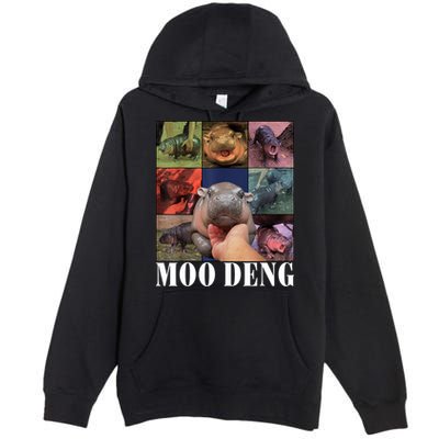 Colorful Moo Deng Retro Photo Hippo Premium Pullover Hoodie
