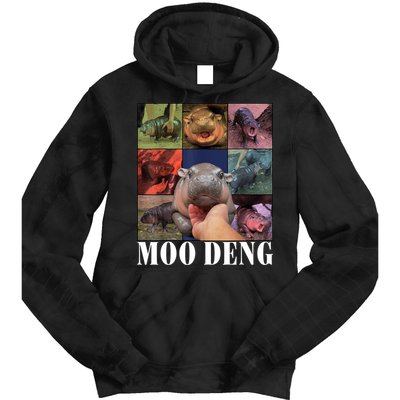 Colorful Moo Deng Retro Photo Hippo Tie Dye Hoodie